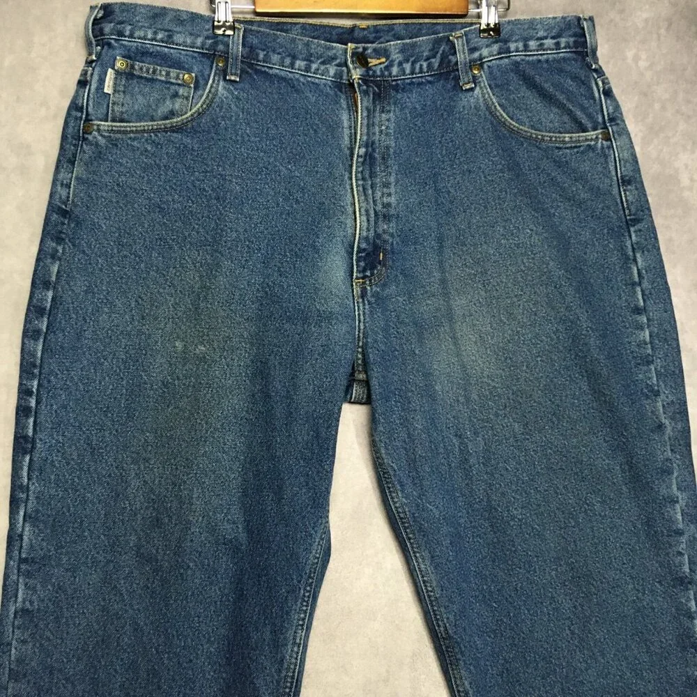 Carhartt Mens Flannel Lined Blue Jeans‎ size 42x30 Relaxed Fit Denim Work Trades